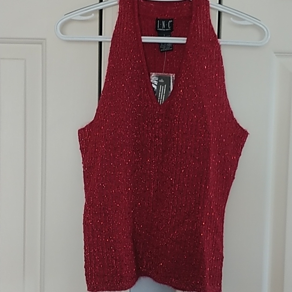 INC Beaded V Neck Dressy Top L - Picture 3 of 12